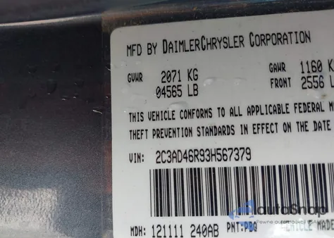 2003 Chrysler Concorde Lx из США, поврежденный, VIN 2C3AD46R93H567379